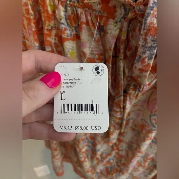 NWT Free People Floral Orange Flutter Sleeve Cropped Top in Large - Picture 6 of 7